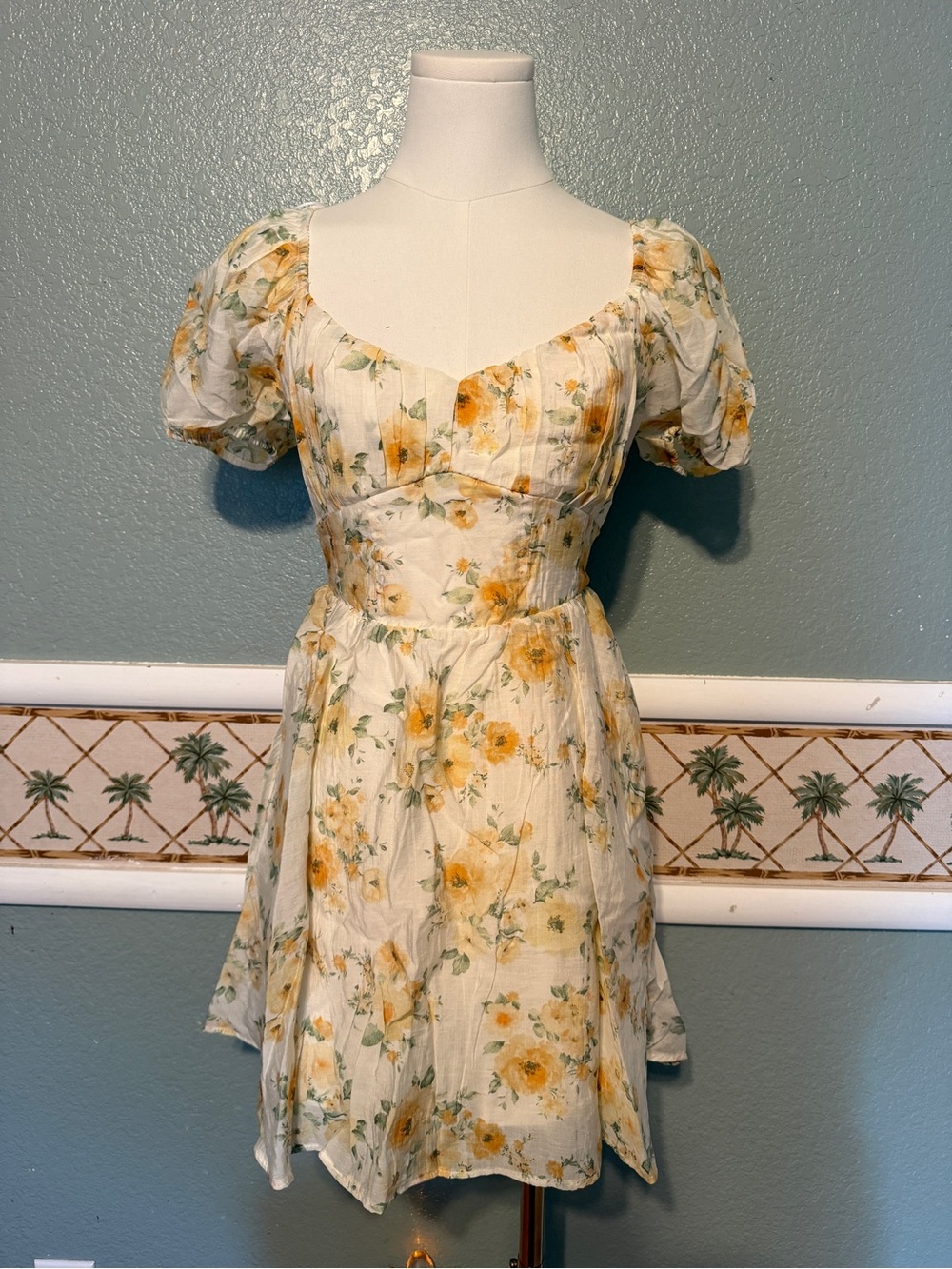 Blu Pepper Cream Dress with Yellow Floral Print
